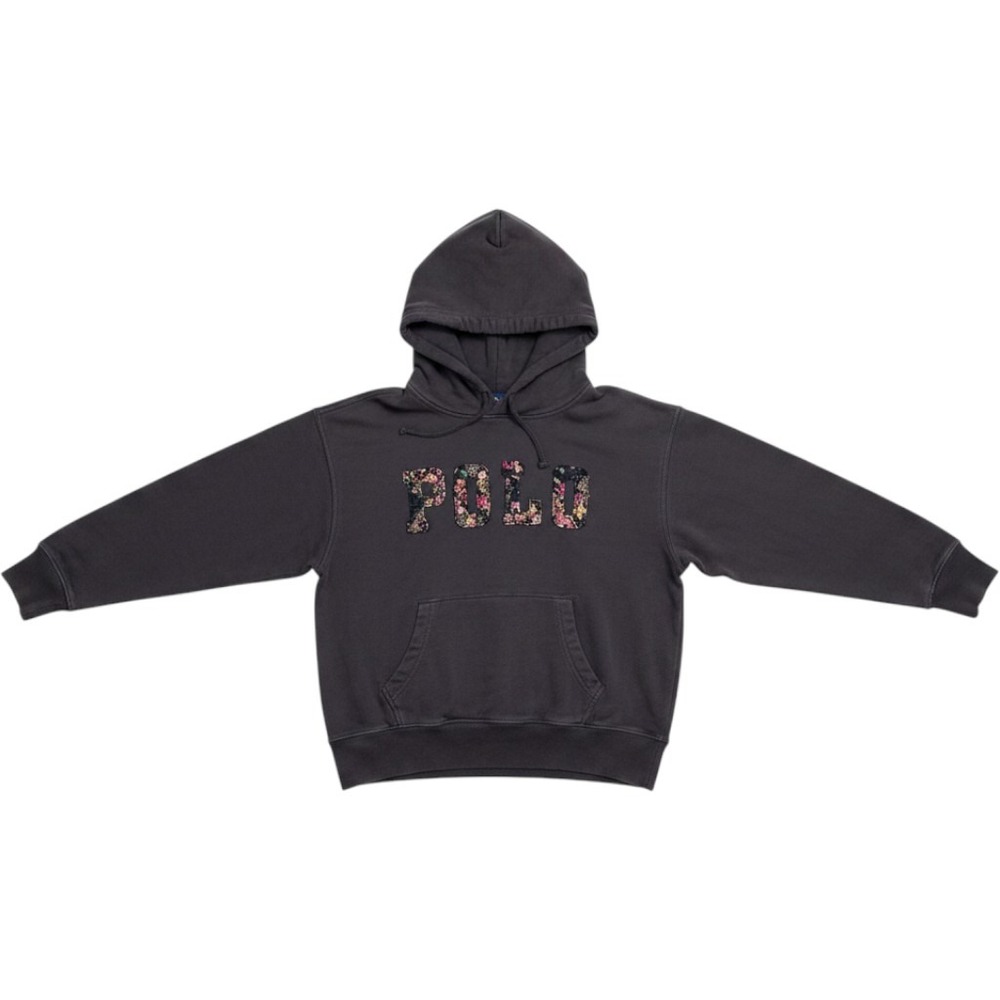 Polo Ralph Lauren Floral Patchwork Logo Hoodie Charcoal Gray S#0200011625 M
